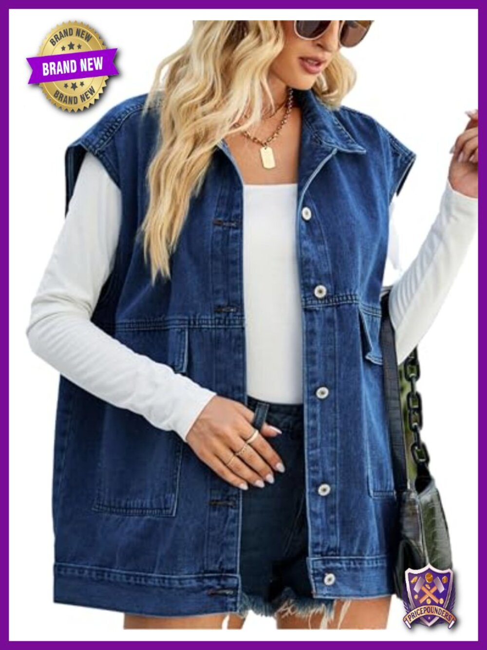Oversized Sleeveless Hooded Denim Vest Button Down Jean Jacket